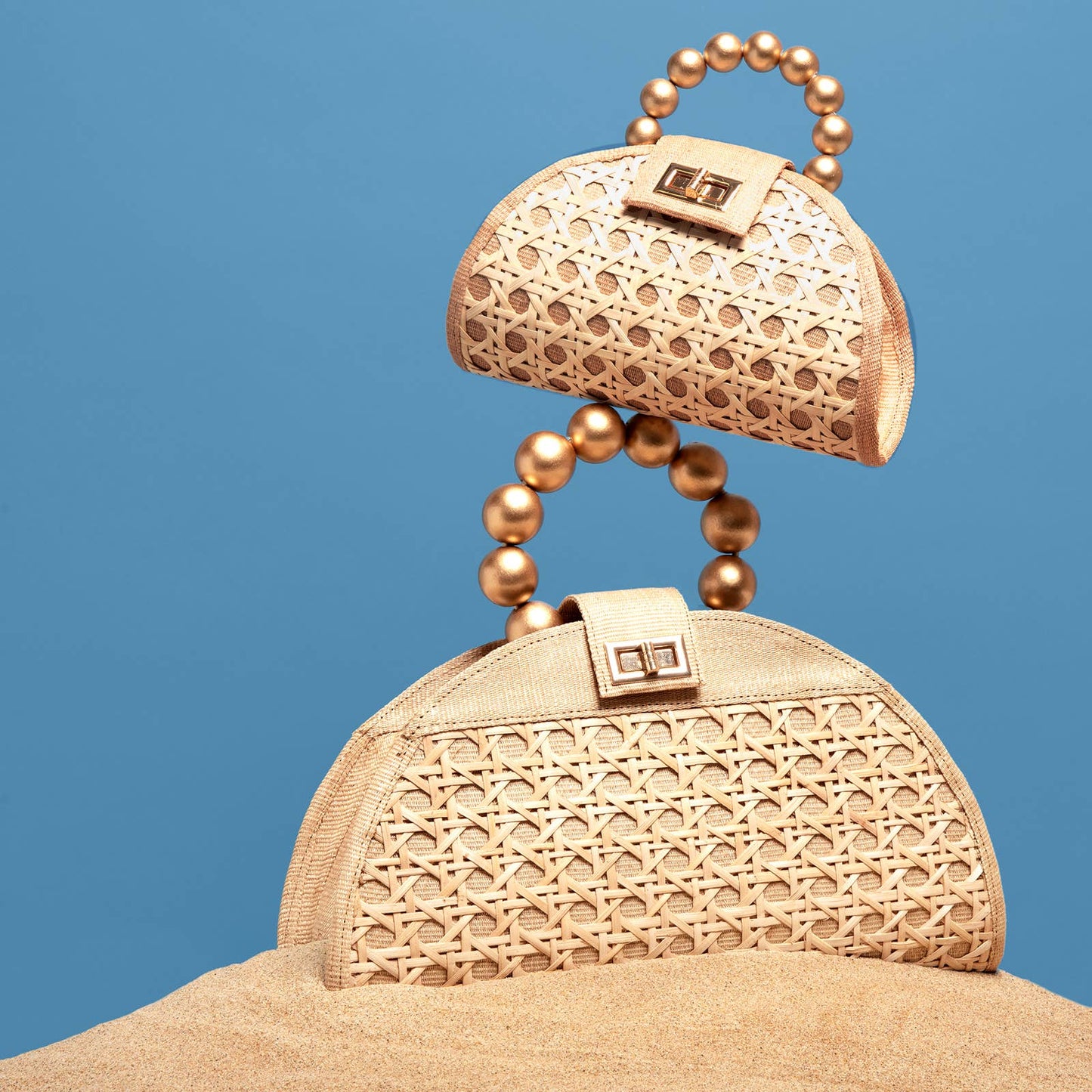 Beach Gold Handle Bag | Natural Woven Style |