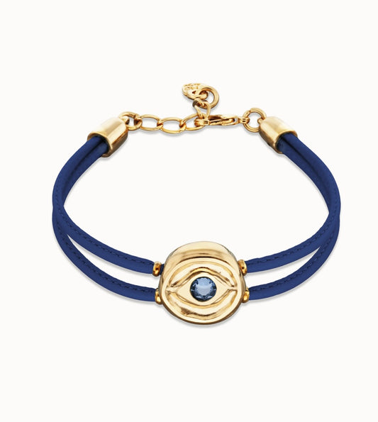 Double blue leather birthstone bracelet with eye