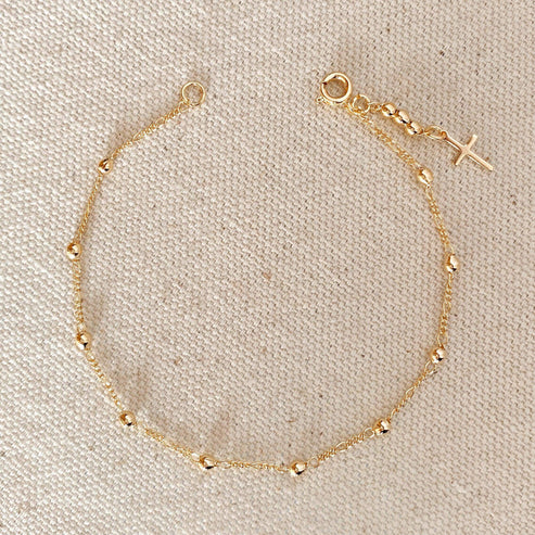 18k Gold Filled Beaded Bracelet with Cross Charm