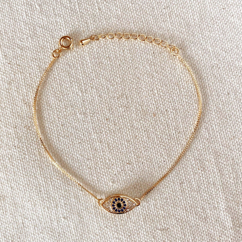 18k Gold Filled Micro Pave Cubic Zirconia Evil Eye Bracelet Featuring Sapphire And Clear CZ