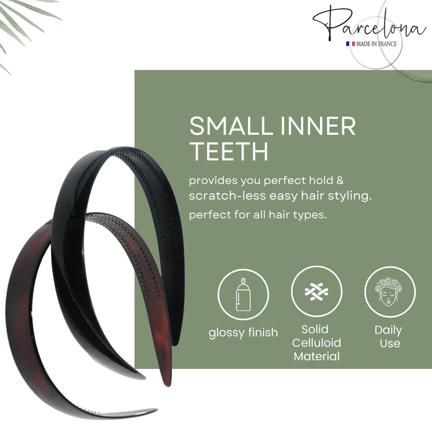 Parcelona French Wide Shell and Black Cellulose Hair Headbands for Women(2 Pcs)