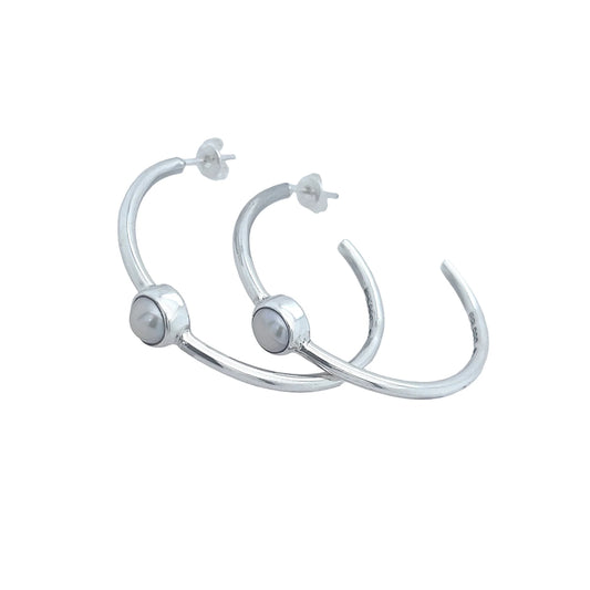 STERLING SILVER HOOP EARRINGS WITH PEARL