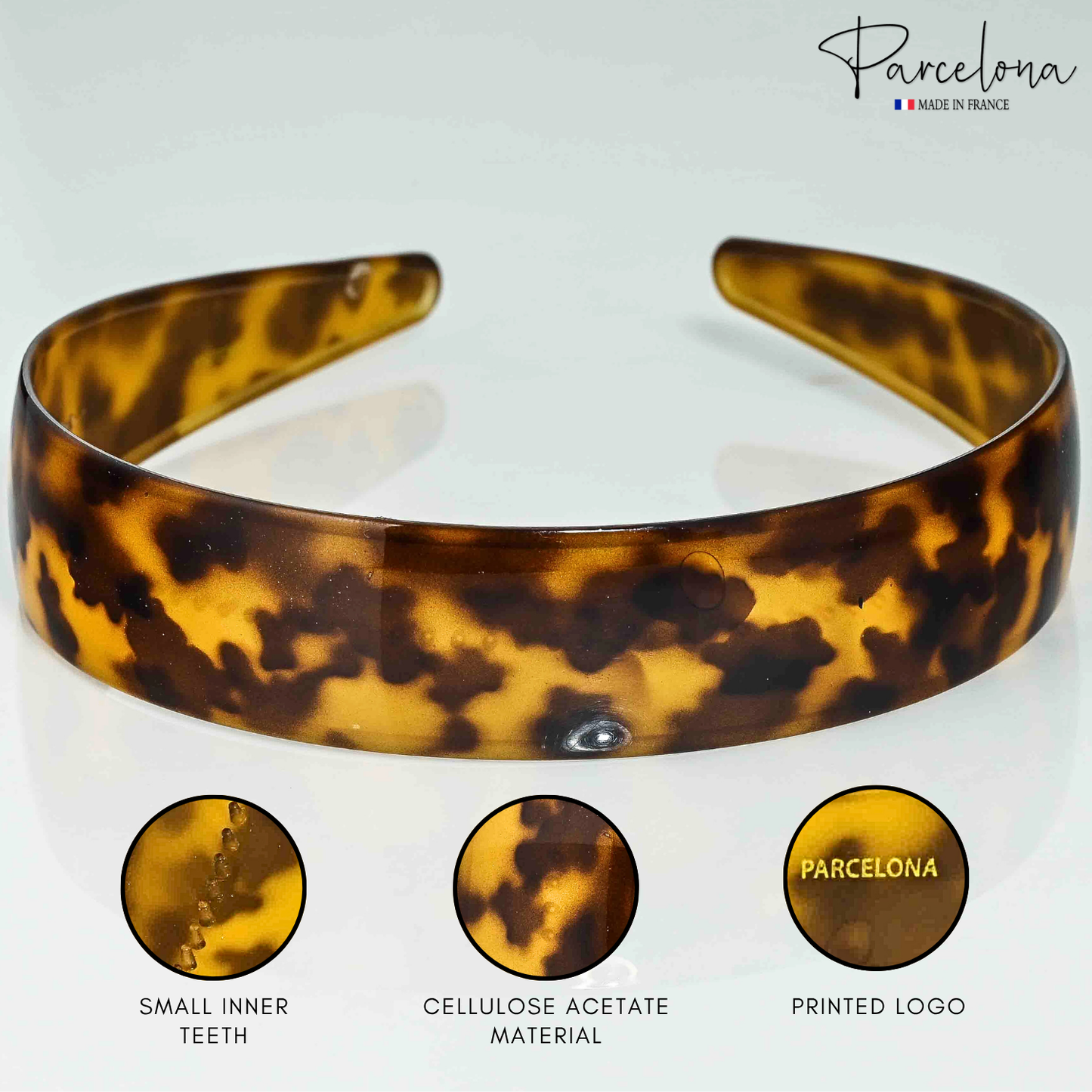 Parcelona Cellulose Acetate French Headband Inner Grip Teeth Hairband for Women