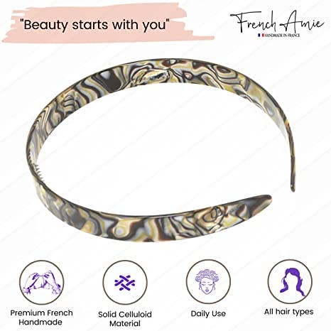 French Amie Wide Headband 1/2" Handmade Cellulose Hair Accessories Women & Girls