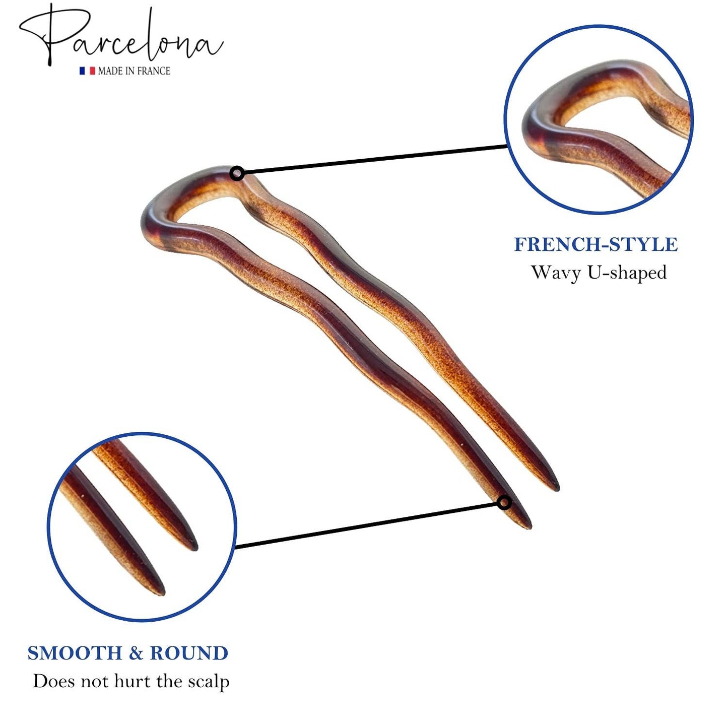 Parcelona French Mystic Medium 3" Cellulose Chignon U Shaped Hair Pins(Set of 2)