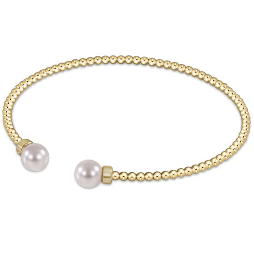 Classic Gold 2mm Bead Cuff- Pearl