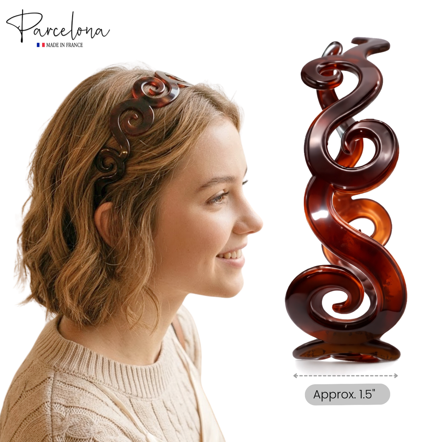 Parcelona French Swirls Wide Light Non-Brittle Cellulose Shell Hair Headband
