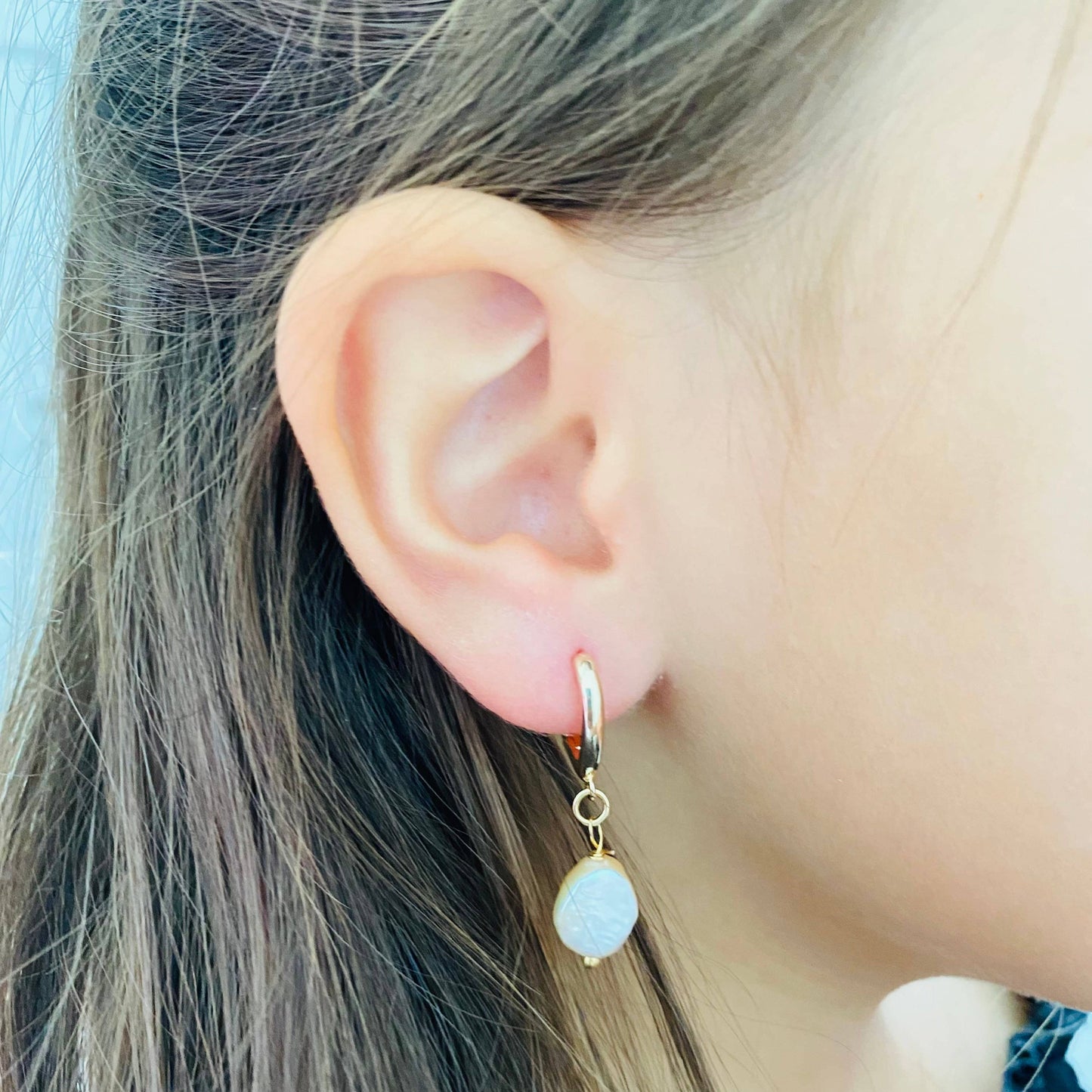 Freshwater Pearl Earrings, Pearl Huggie Hoops, Baroque Pearl