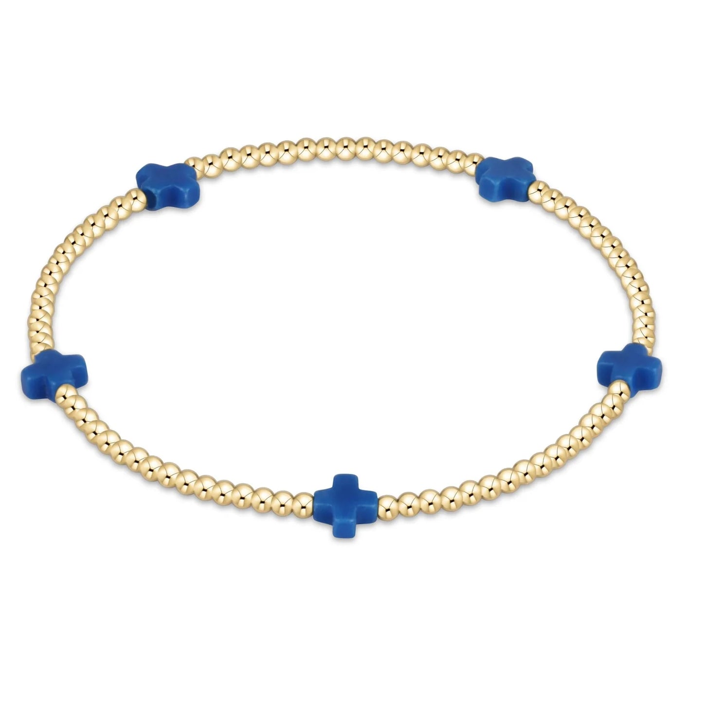 SIGNATURE CROSS GOLD PATTERN 2MM BEAD BRACELET - cobalt