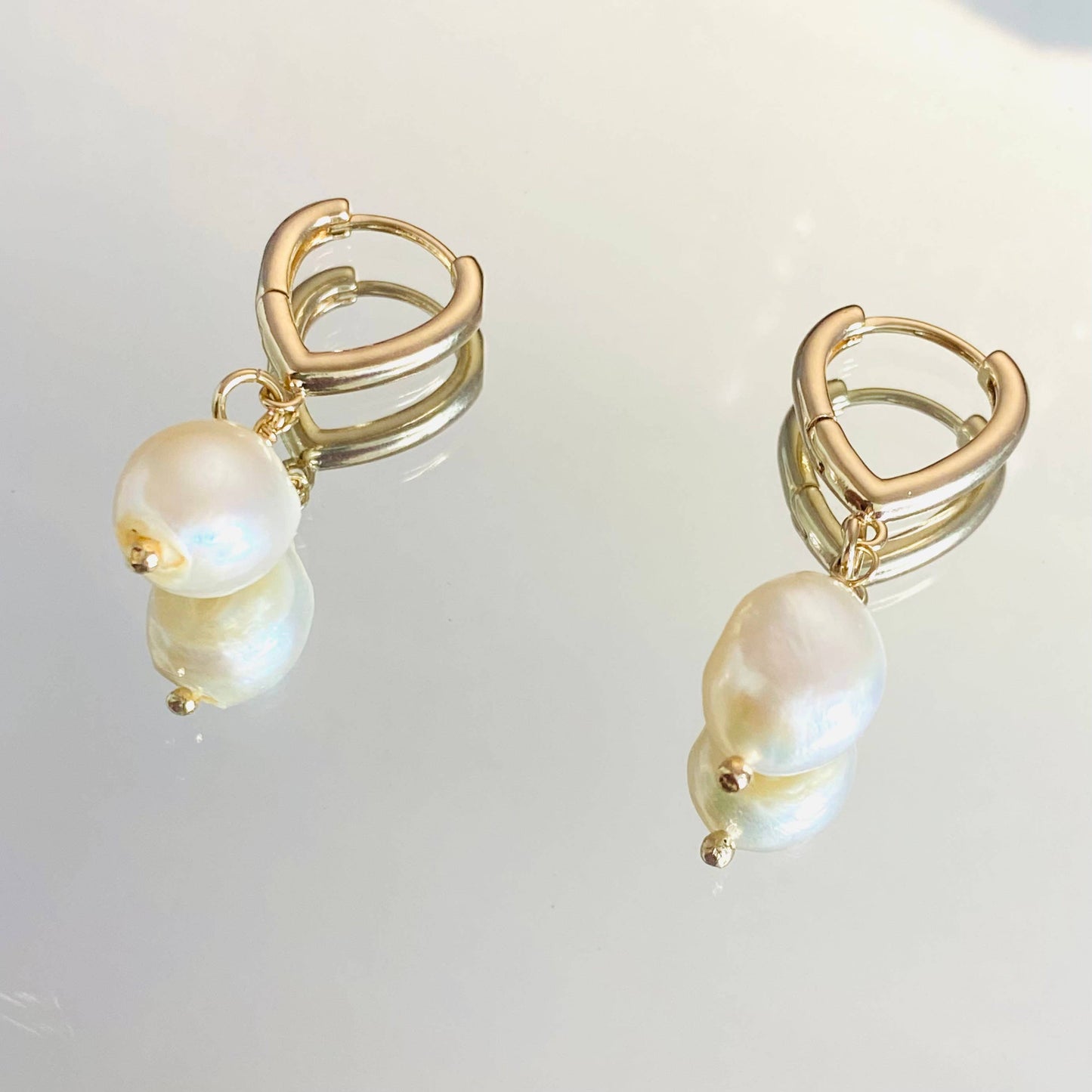 Freshwater Pearl Earrings, Pearl Huggie Hoops, Baroque Pearl
