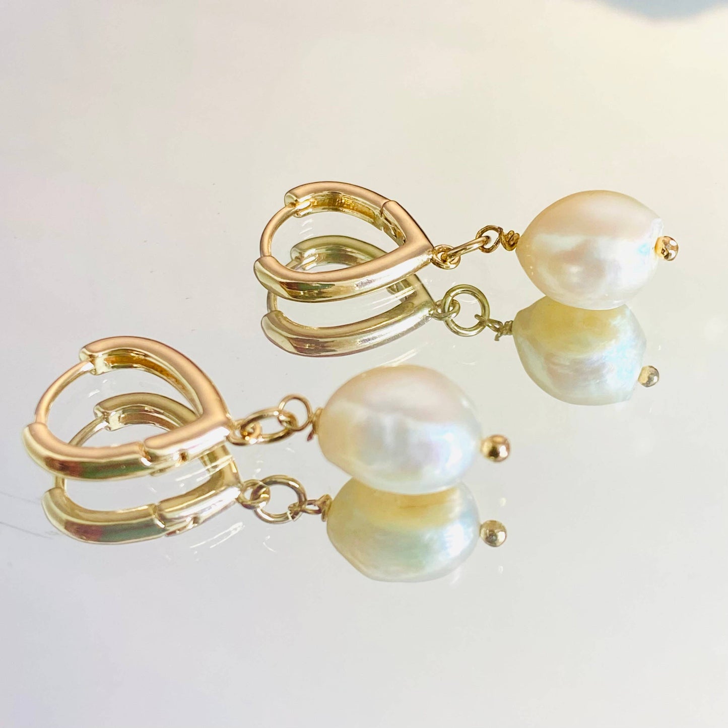 Freshwater Pearl Earrings, Pearl Huggie Hoops, Baroque Pearl