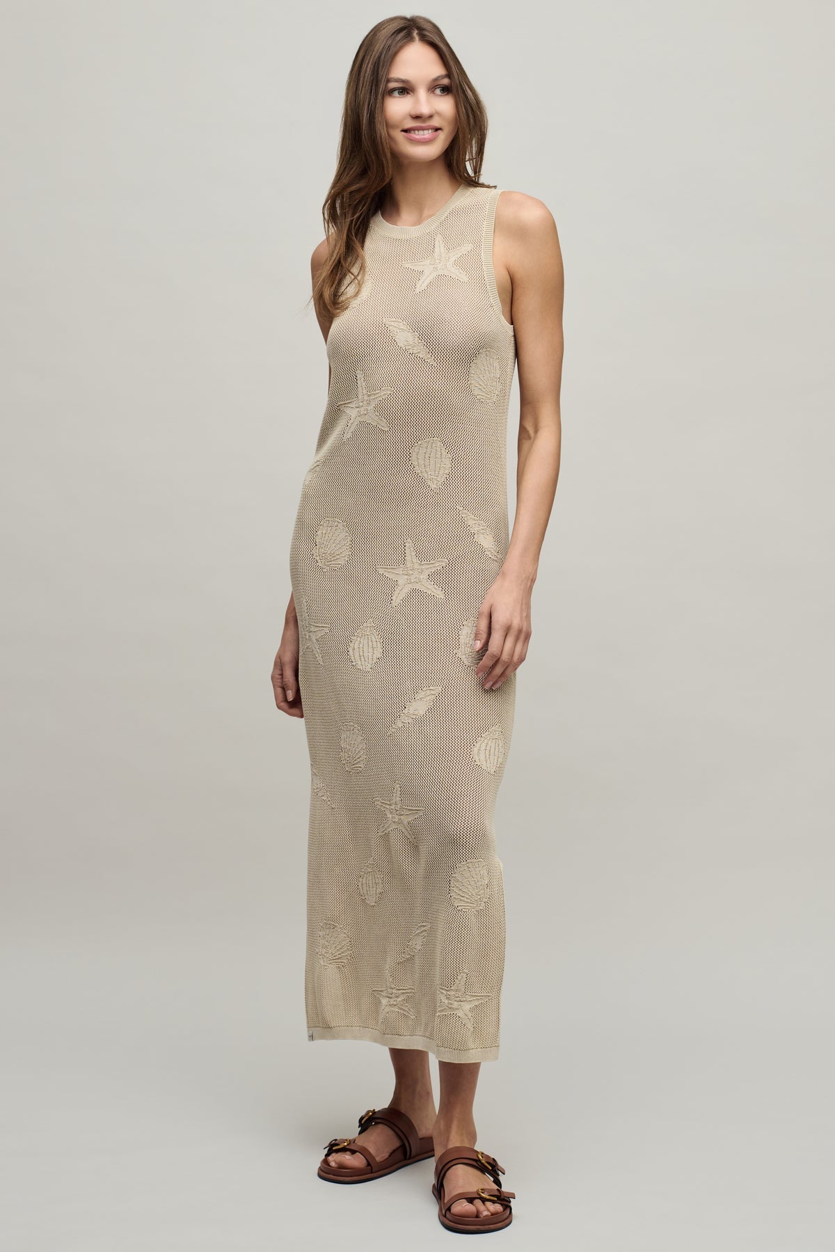 Sunbleached Shell Motif Crew Midi Dress