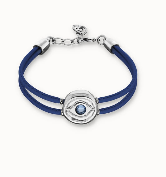 Double blue leather birthstone bracelet with eye
