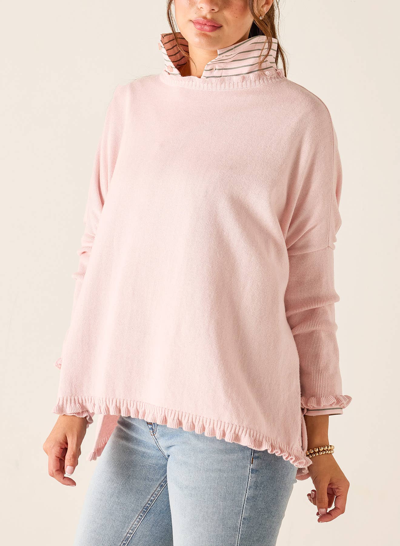 Catalina Cotton Ruffle Sweater - Rose Quartz