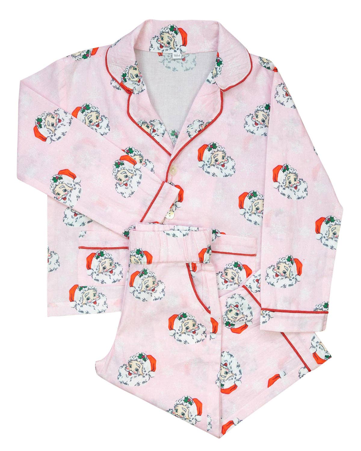 Christmas Vintage Santa Pink Button Down Ladies Pajamas