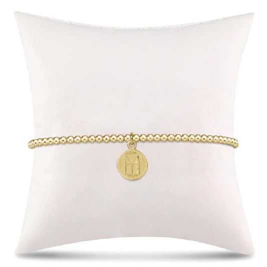 classic gold 2mm bead bracelet- be you. small gold disc