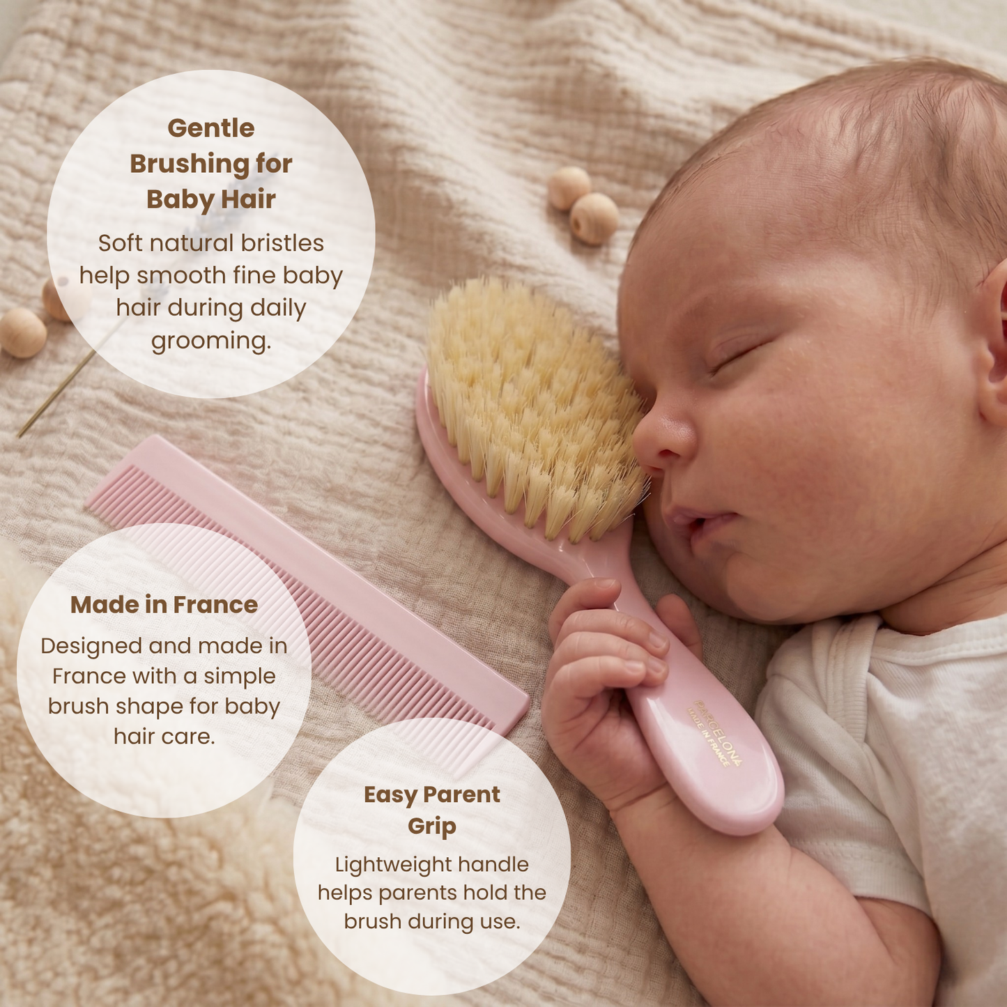 Parcelona French Grooming Combo 6” Celluloid Baby Brush and Comb for Toddlers