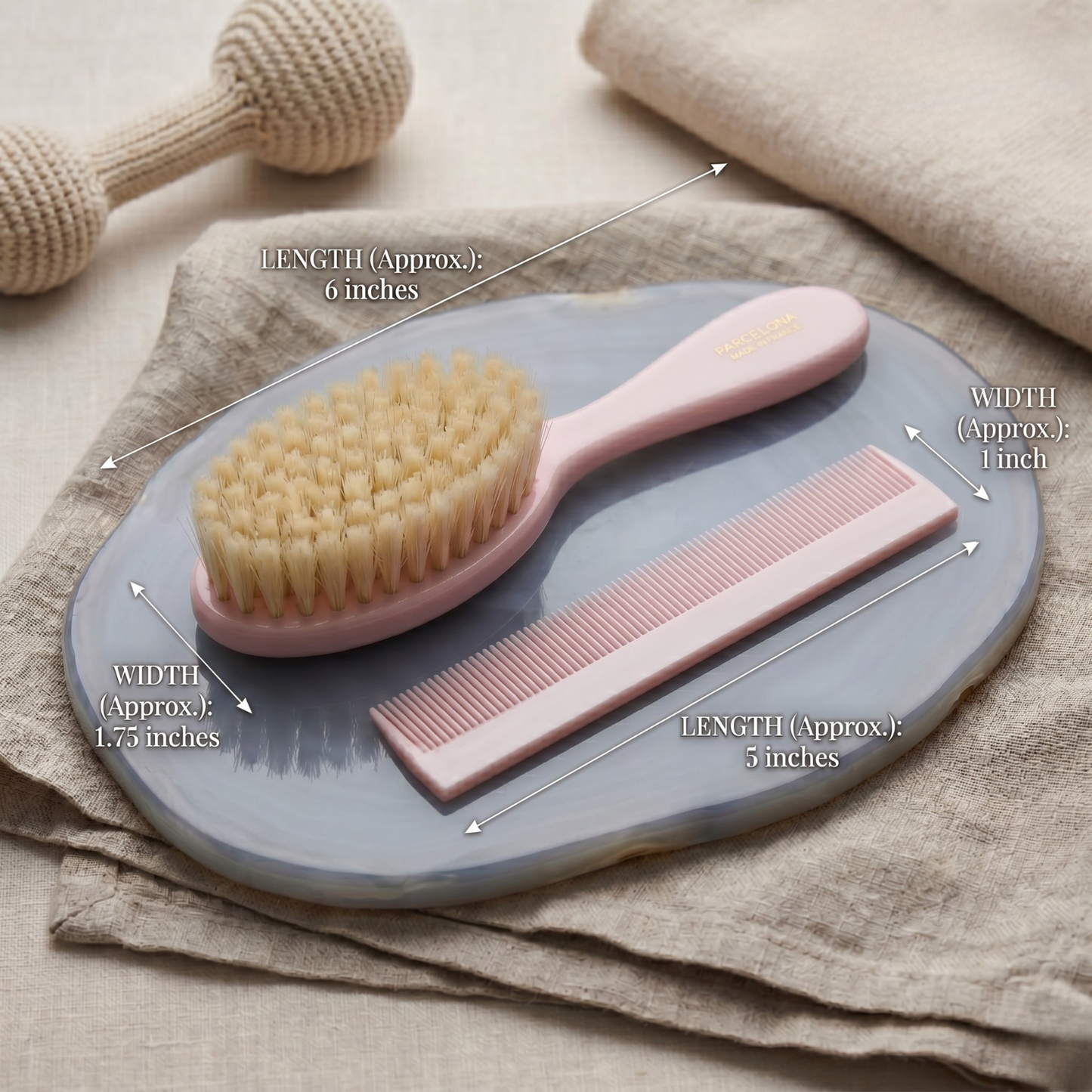 Parcelona French Grooming Combo 6” Celluloid Baby Brush and Comb for Toddlers