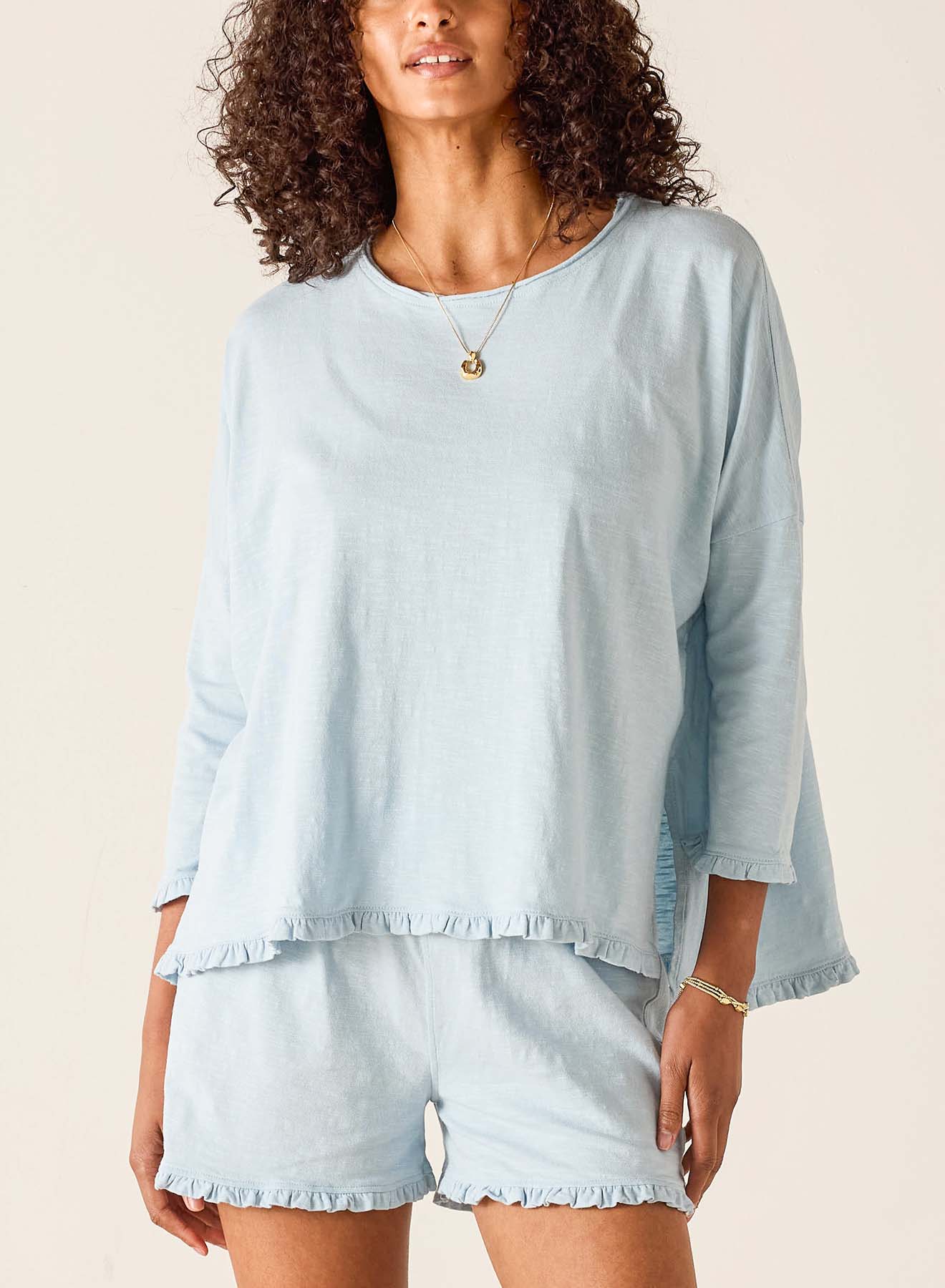 Catalina Ruffle Tee - Niagara Mist