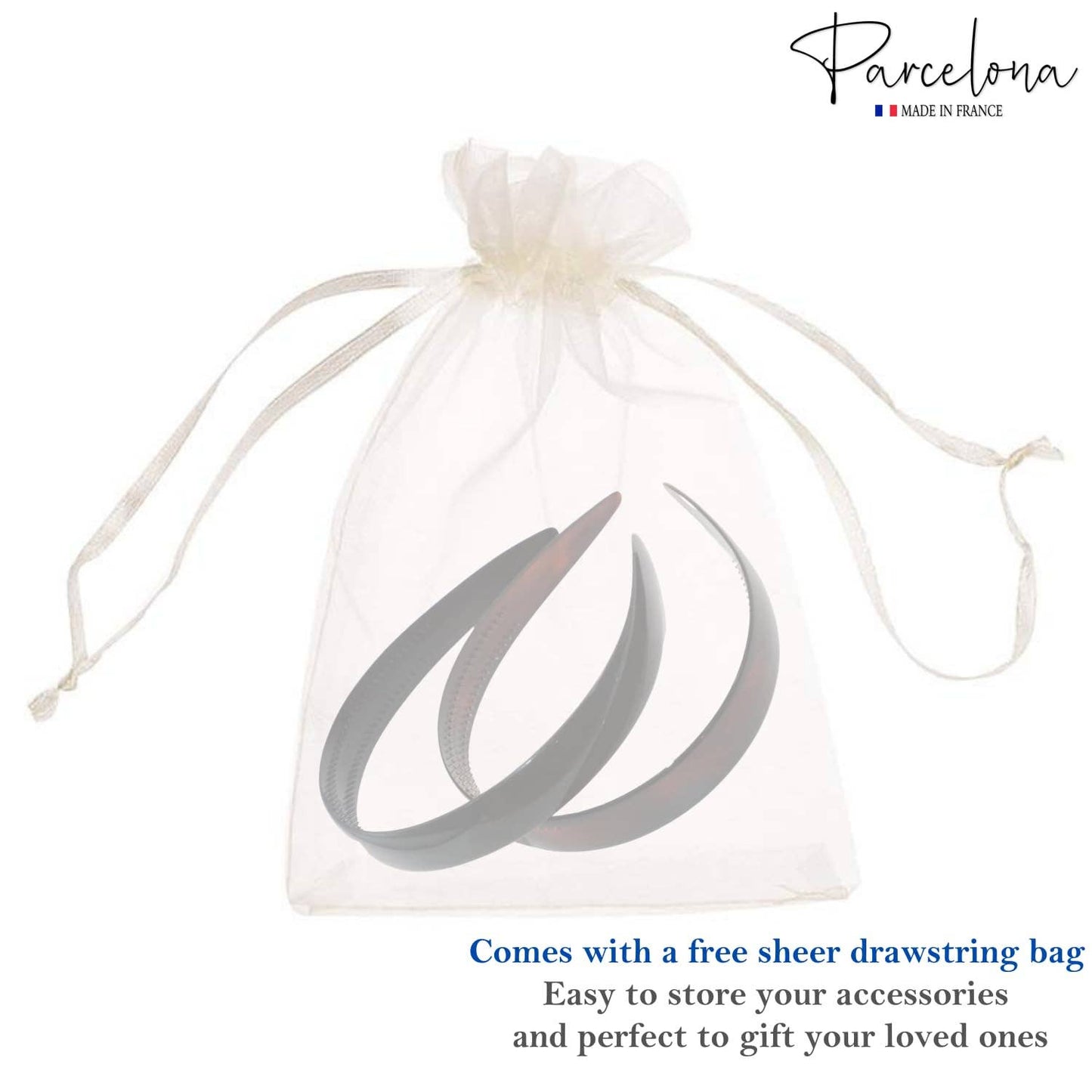 Parcelona French Wide Shell and Black Cellulose Hair Headbands for Women(2 Pcs)