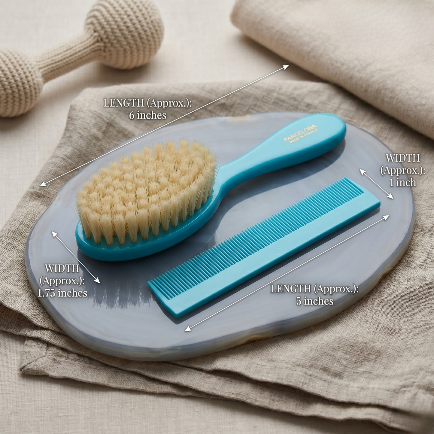 Parcelona French Grooming Combo 6” Celluloid Baby Brush and Comb for Toddlers