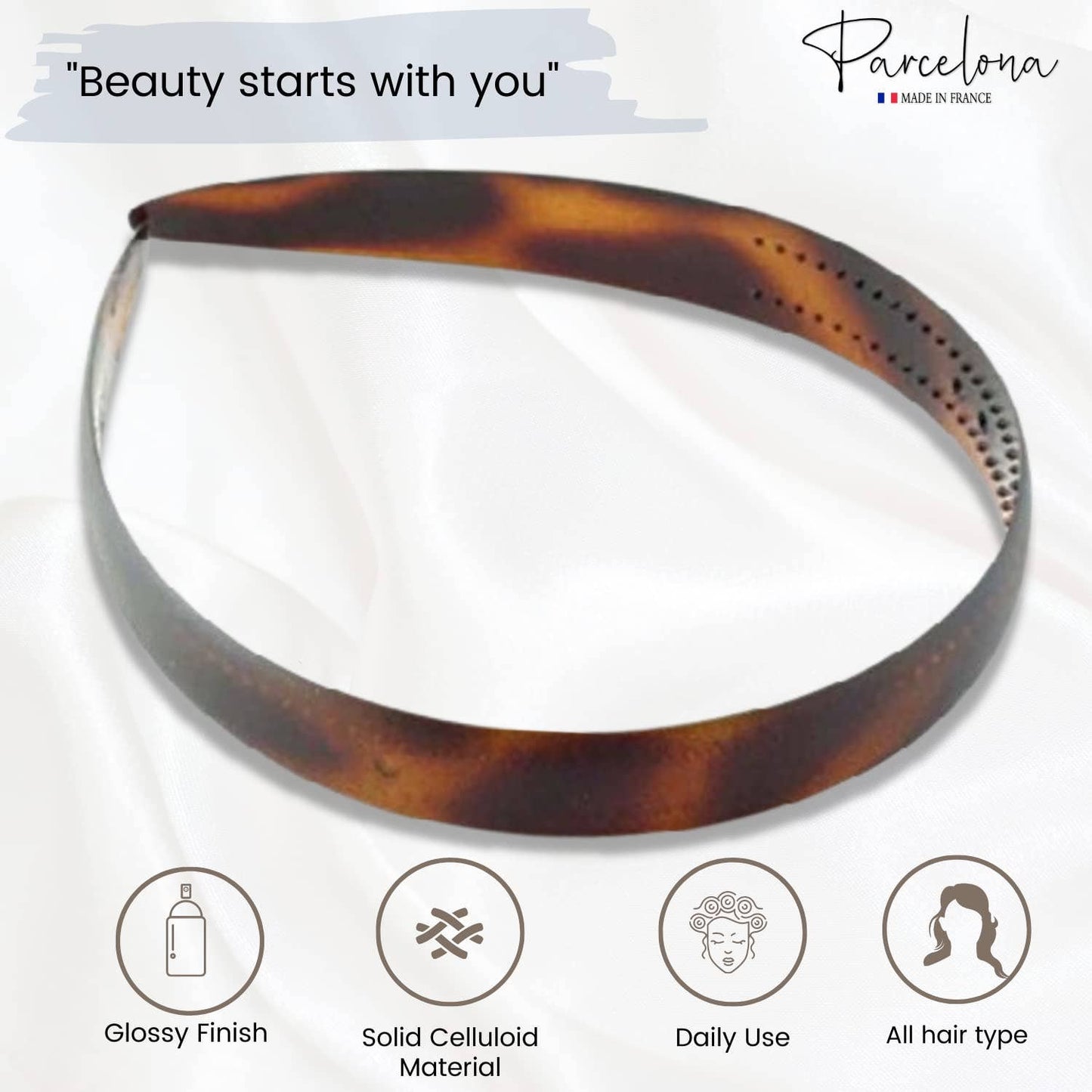 Parcelona French Headband 0.75 Inch Wide Cellulose Hairband for Women & Girls
