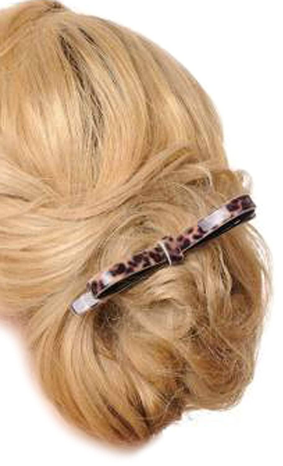 French Amie Sleek Bow Leopard Brown Large Handmade Cellulose Hair Clip Barrette