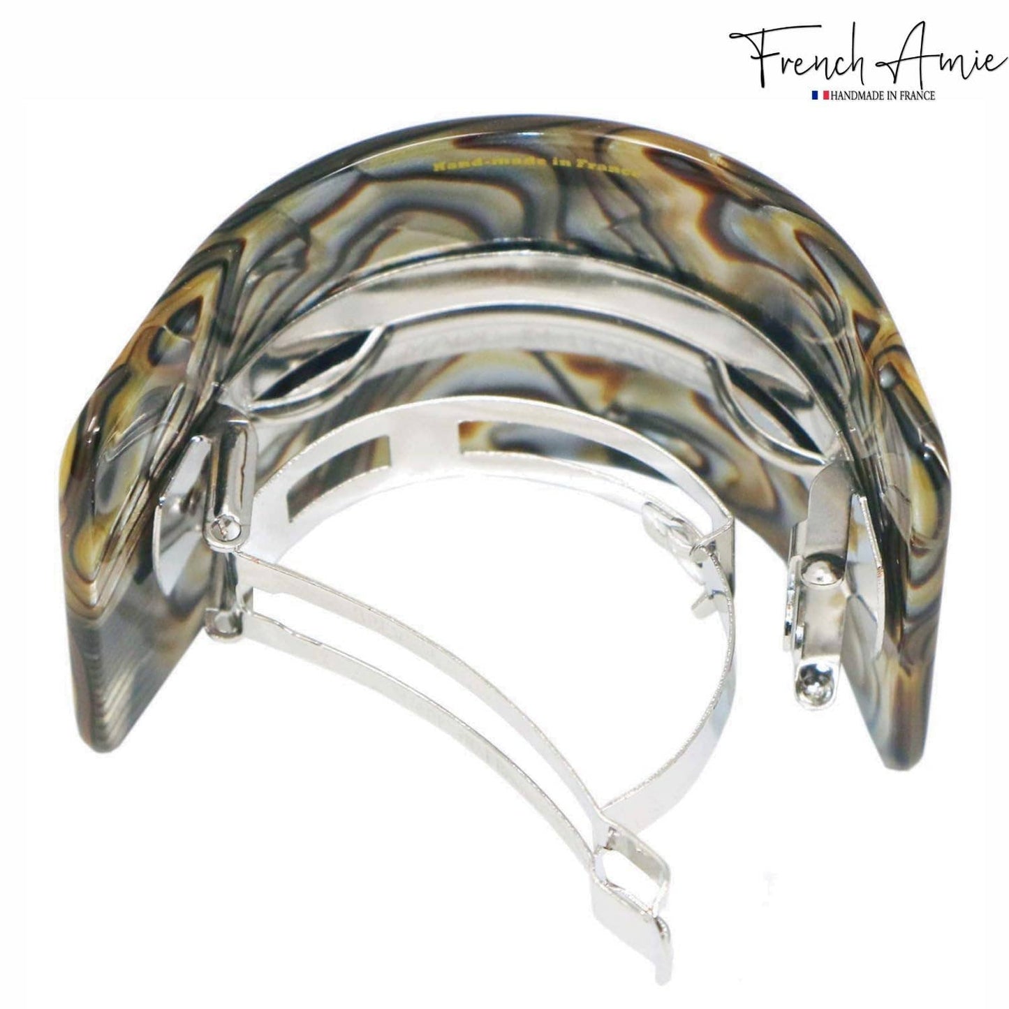 French Amie Half Circle Onyx 2.25" Cellulose Handmade Women Hair Clip Barrette