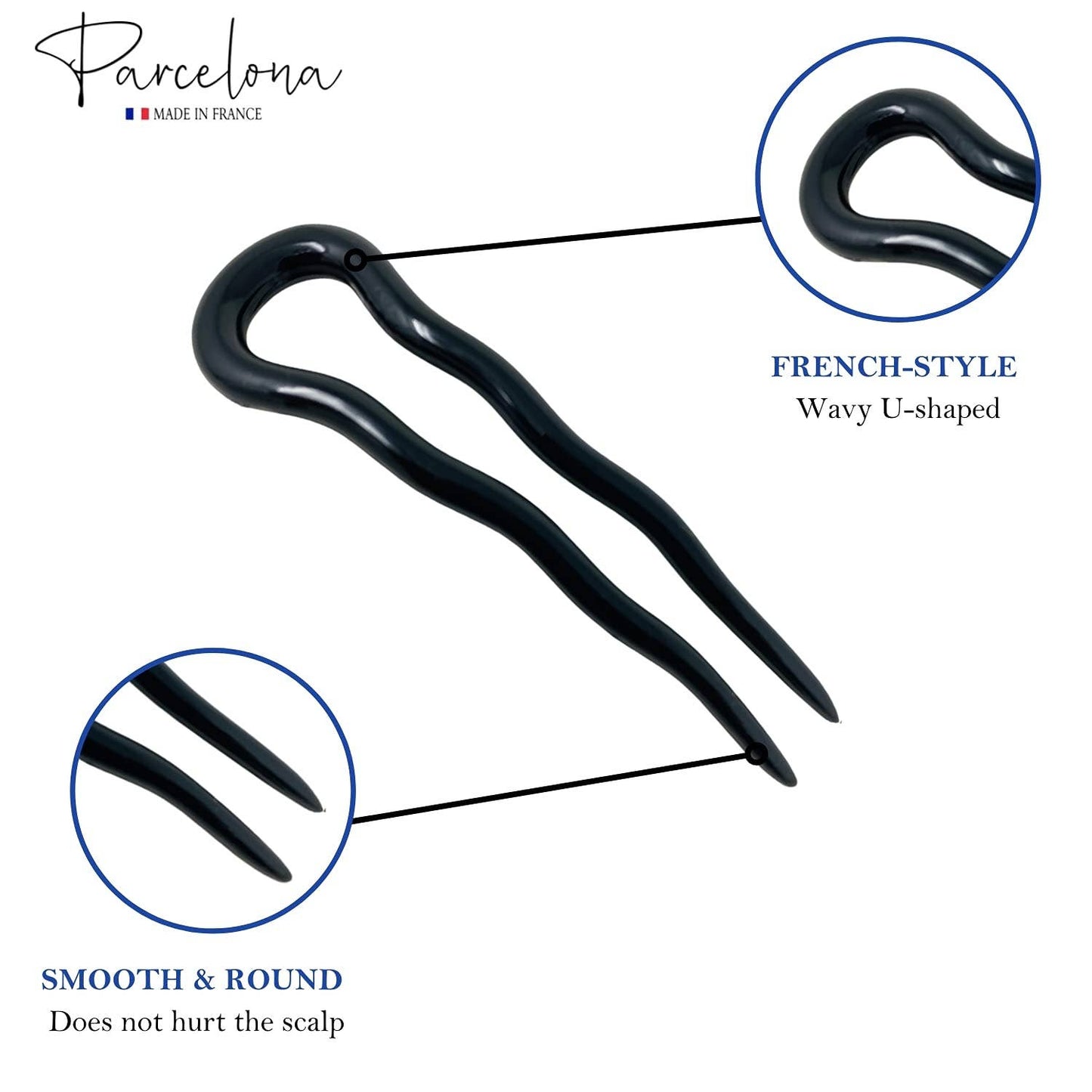 Parcelona French Mystic Medium 3" Cellulose Chignon U Shaped Hair Pins(Set of 2)