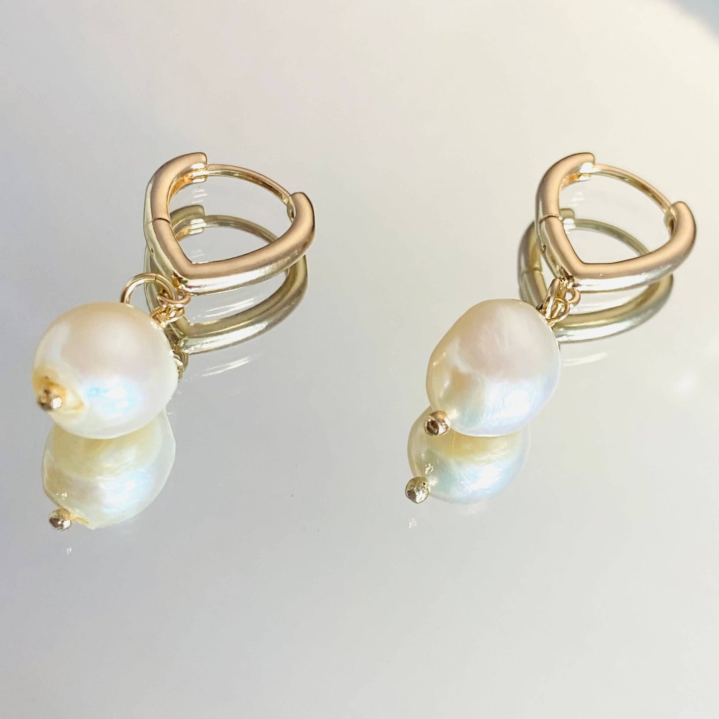 Freshwater Pearl Earrings, Pearl Huggie Hoops, Baroque Pearl