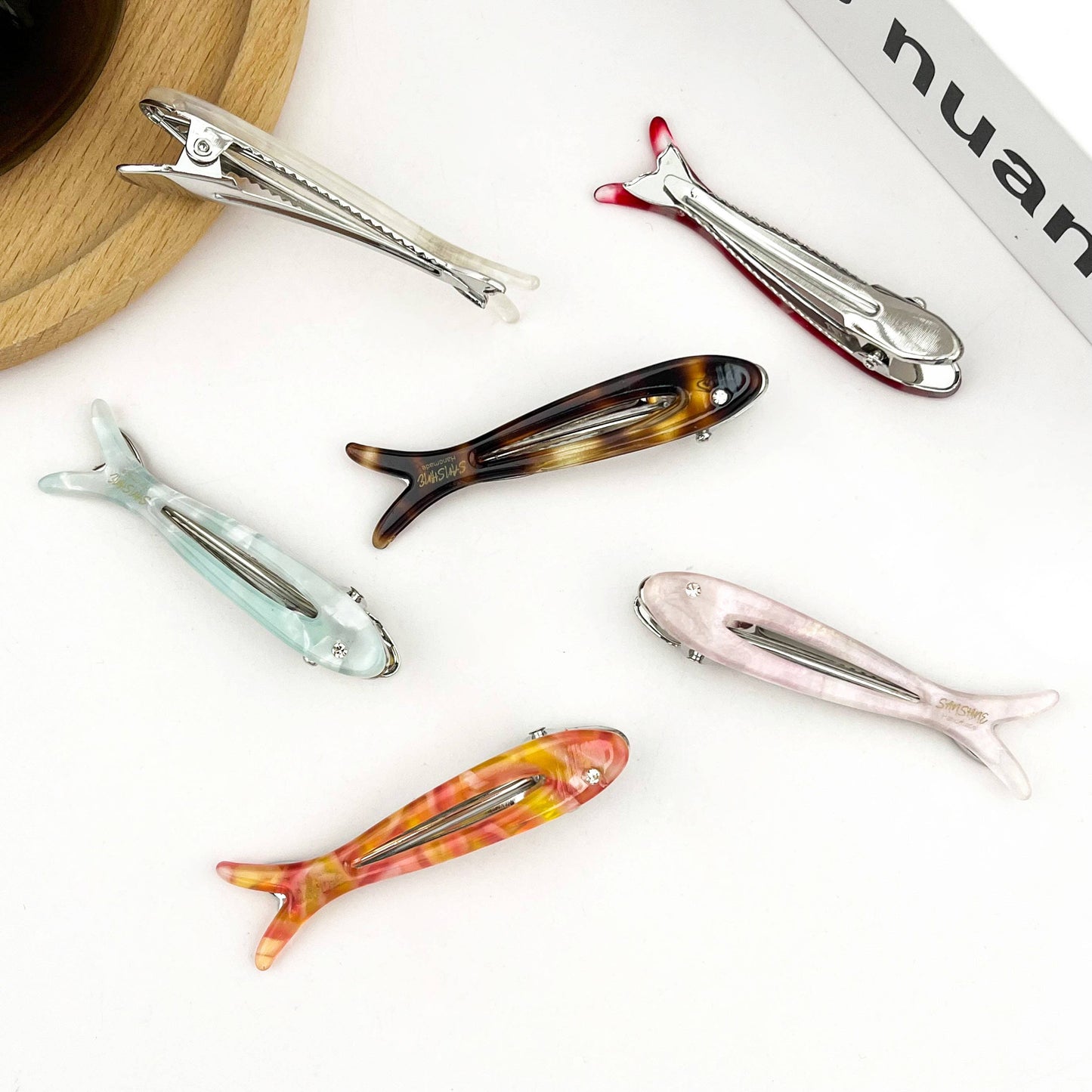 Hollow Fishbone Acetate Hair Clip, Fish Design Duckbill Clip