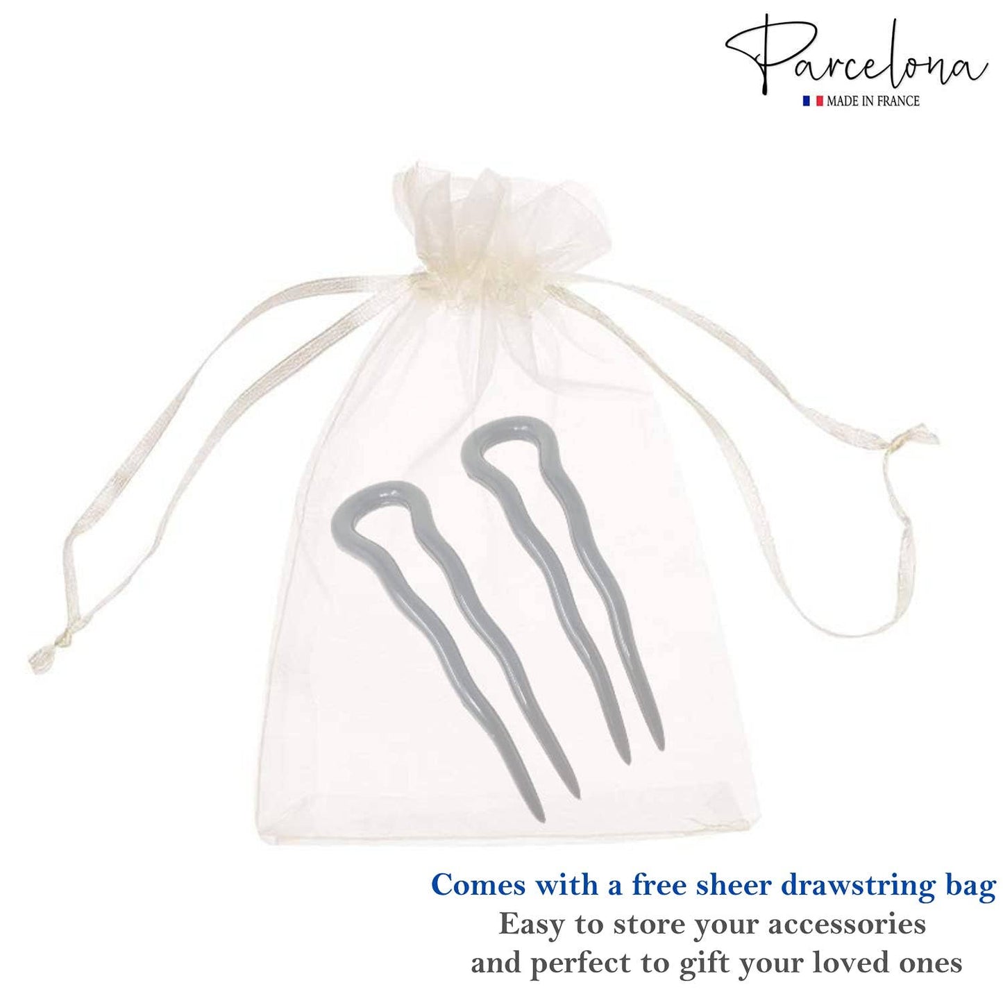 Parcelona French Mystic Medium 3" Cellulose Chignon U Shaped Hair Pins(Set of 2)