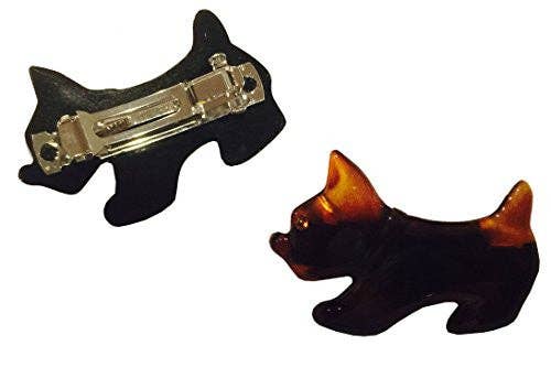 Parcelona French Dog Small Cellulose Black N Shell Brown Hair Clip Barrette