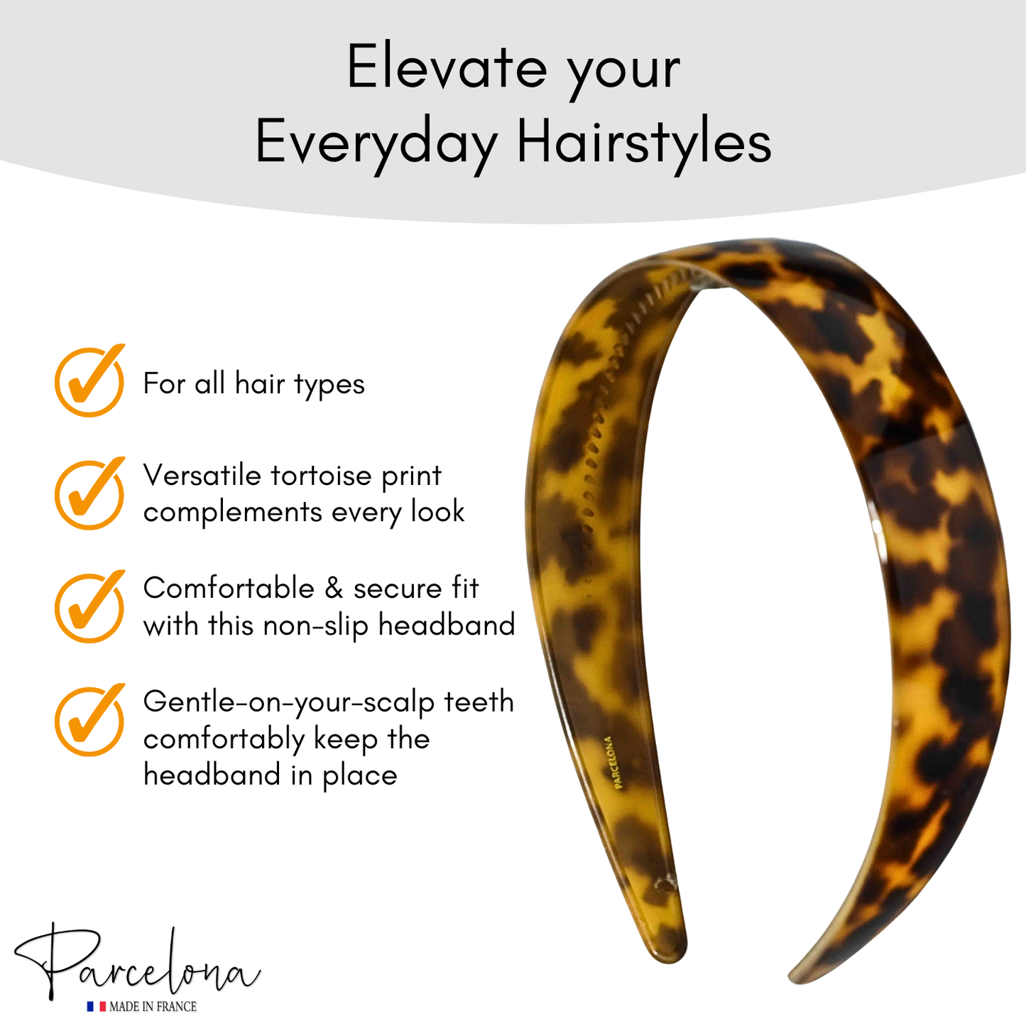Parcelona Cellulose Acetate French Headband Inner Grip Teeth Hairband for Women