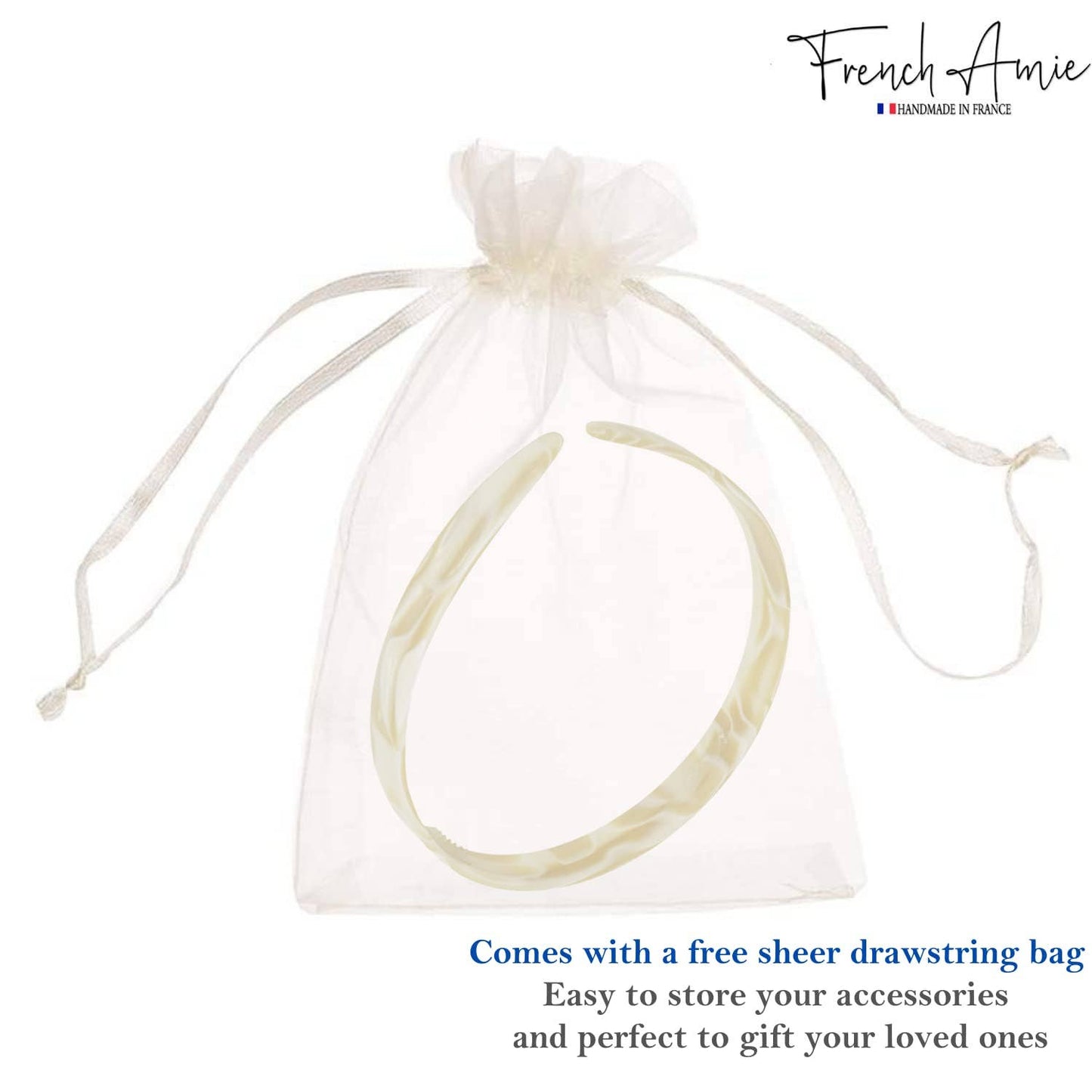 French Amie Wide Headband 1/2" Handmade Cellulose Hair Accessories Women & Girls