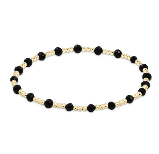 Gemstone Gold Sincerity Pattern 3mm Bead Bracelet - Faceted Onyx