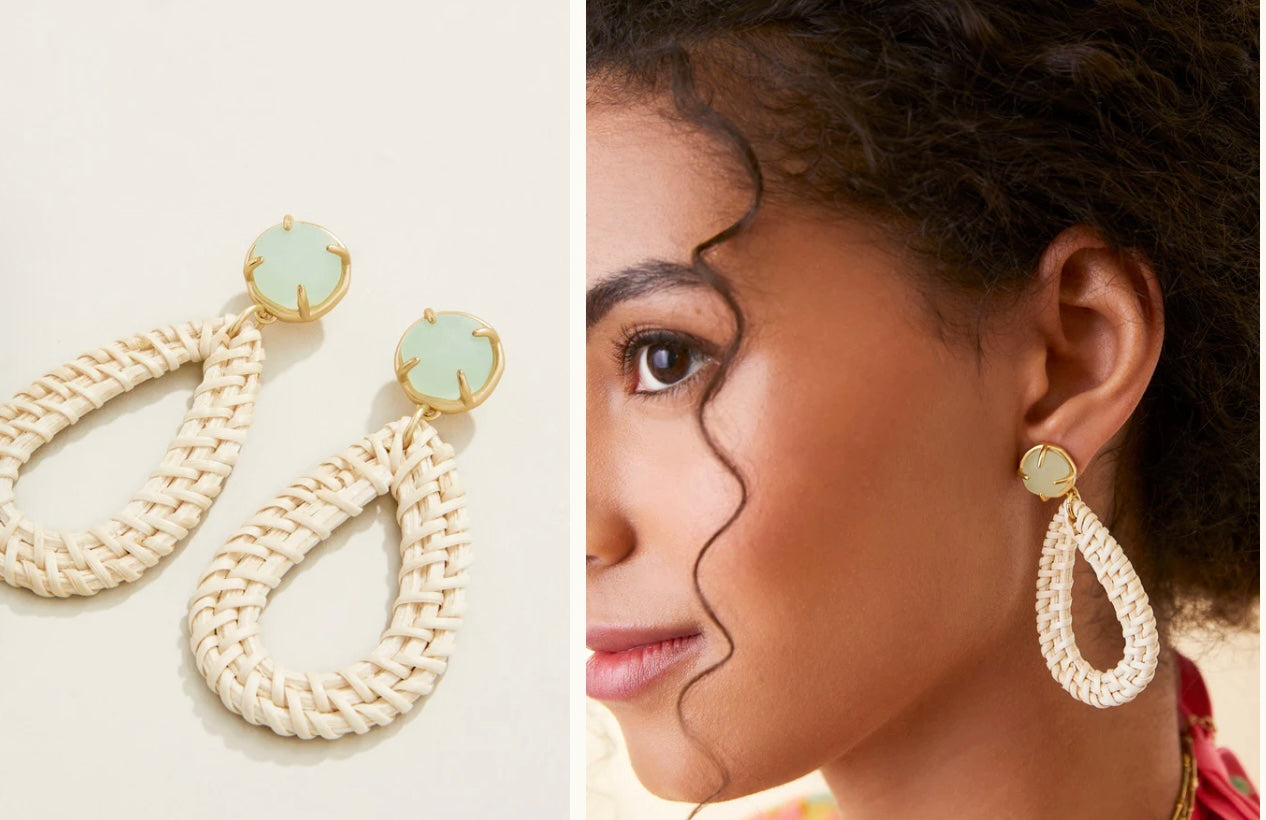 Poolside Wicker Earrings Sea Foam/White