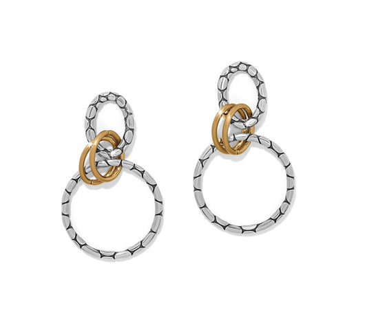 Pebble Link Two Tone Post Drop Earrings