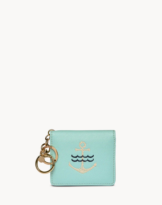 Embroidered Card Keychain Anchor Light Blue