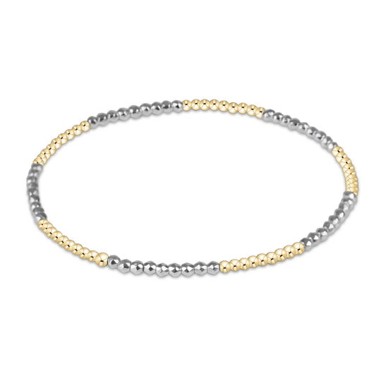 Blissful Pattern 2mm Bead Bracelet - Bright Silver Faceted Hematite