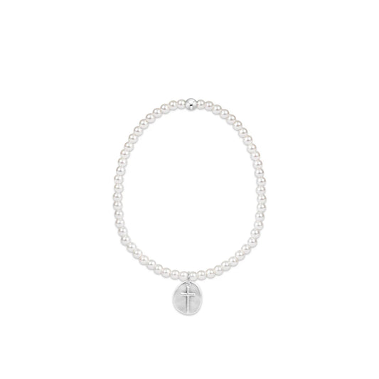 Classic Pearl 3mm Bead Bracelet - Inspire Small Sterling Charm - Extends