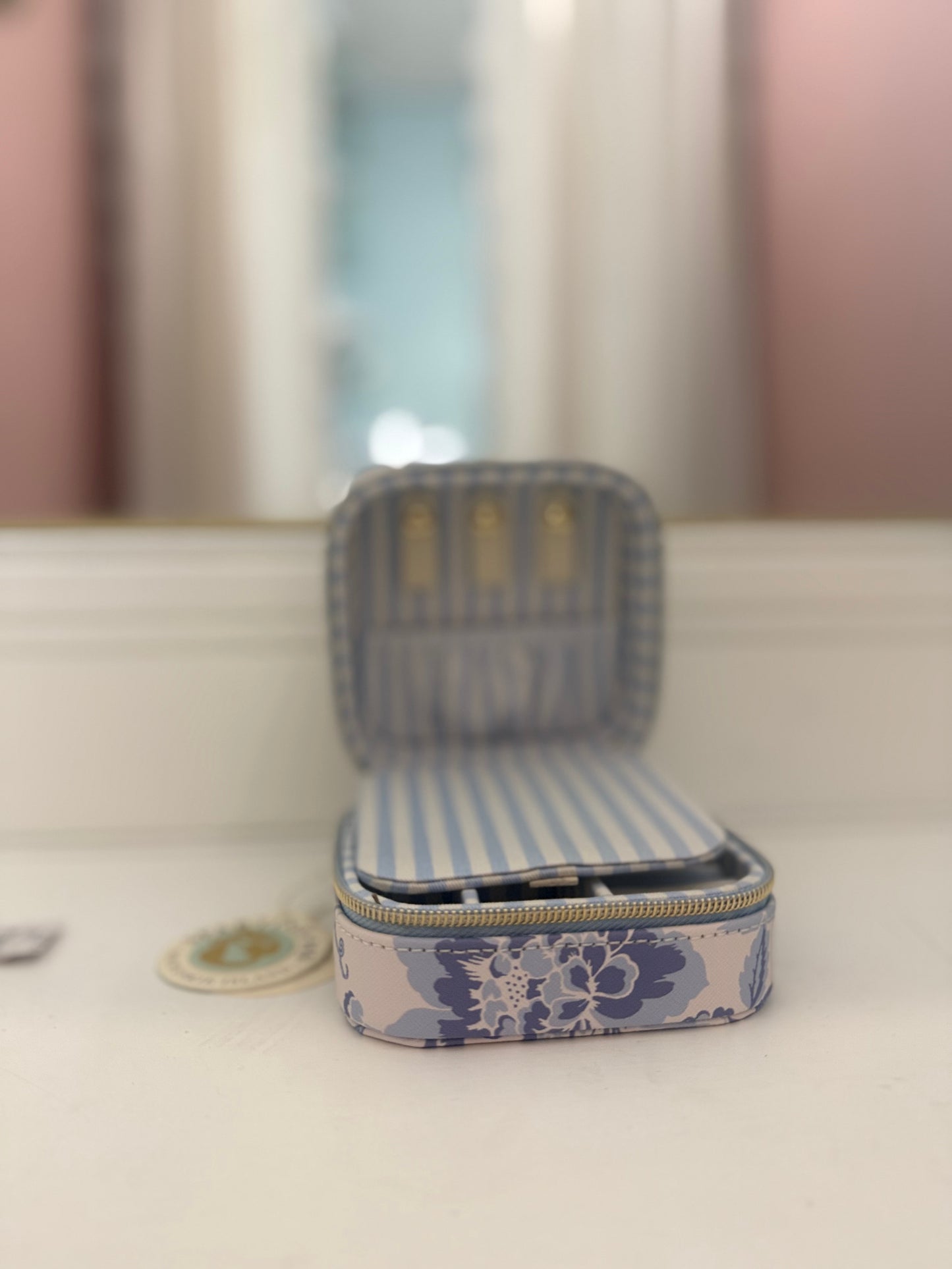 Jewelry Mirror Travel Case Garden Toile