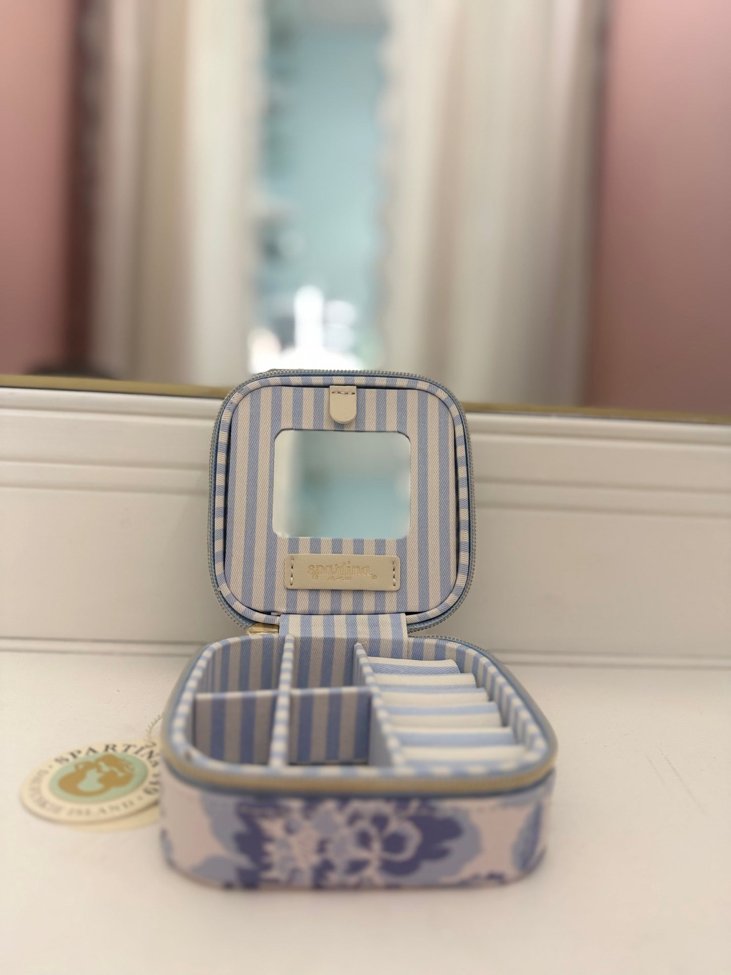 Jewelry Mirror Travel Case Garden Toile