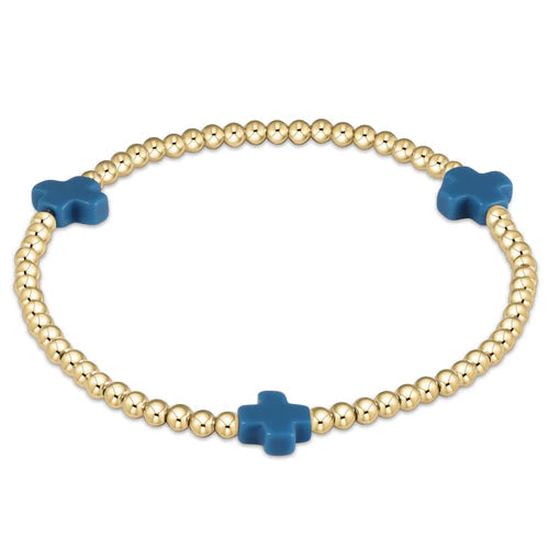 signature cross gold pattern 3mm bead bracelet - cobalt