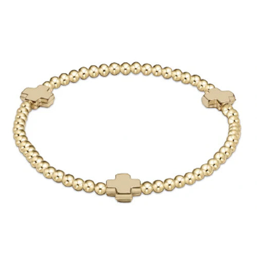 SIGNATURE CROSS GOLD PATTERN 3MM BEAD BRACELET - GOLD- EXTENDS