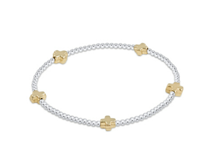 Signature Cross Small Sterling Mixed Metal Pattern 2mm Bead Bracelet – Gold