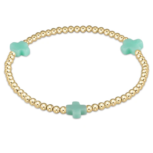 Signature Cross Gold Pattern 3mm Beaded Bracelet-Mint