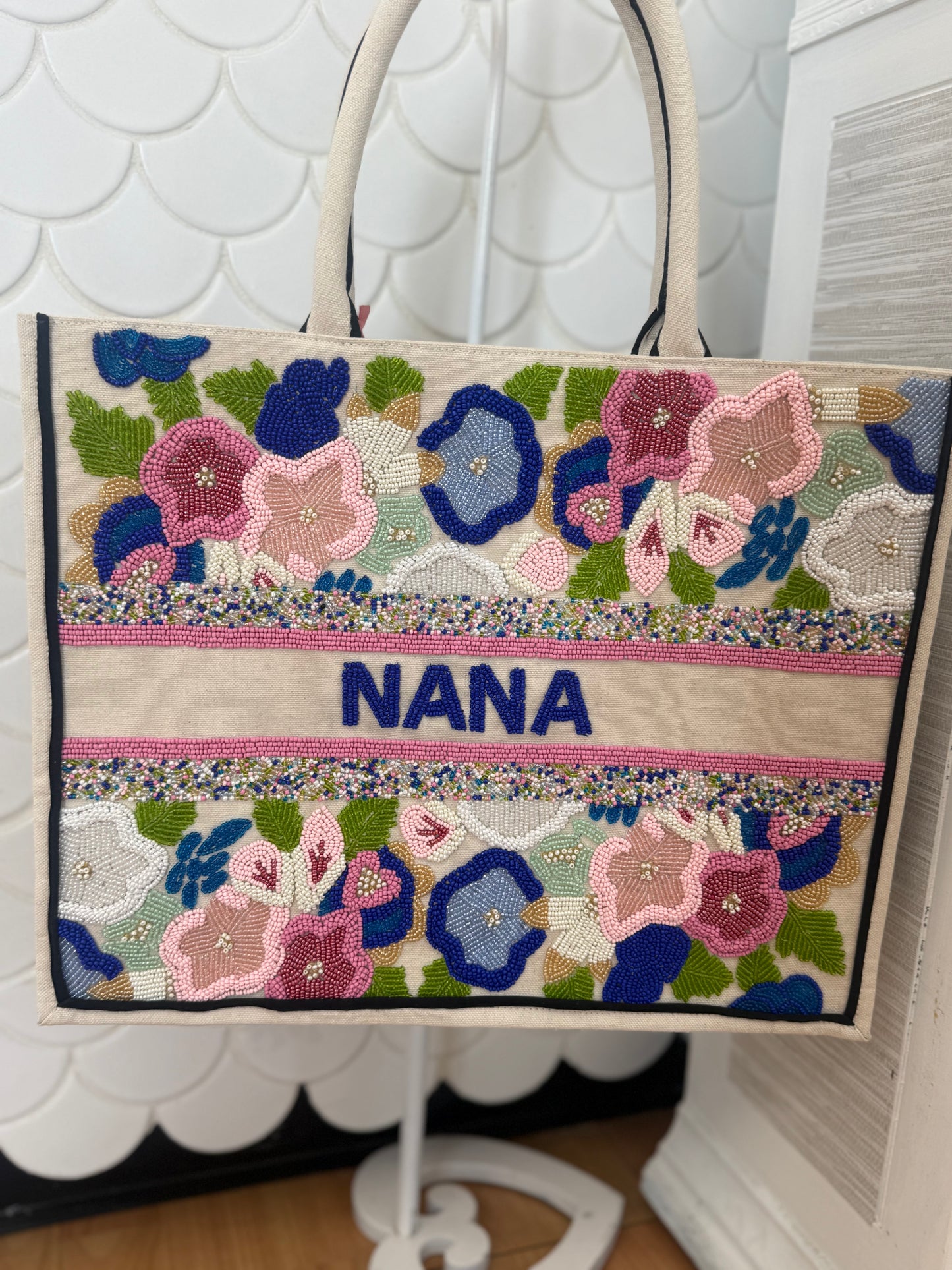 NANA Hand Beaded Multi Color Floral Tota