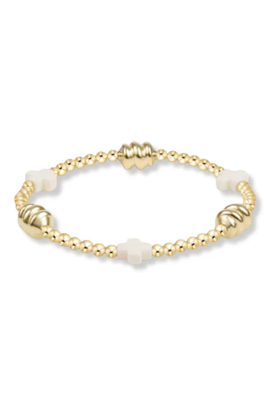 Signature Cross Admire Gold Pattern 3mm Bead Bracelet - Off White