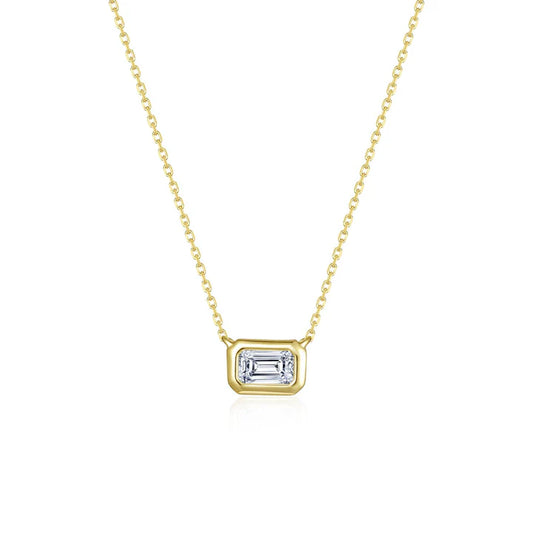 East-West Bezel-Set Emerald-Cut Solitaire Choker Necklace